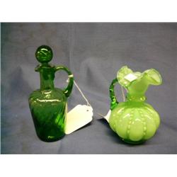 Tiny Fenton pitcher, small green decanter