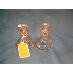 Pair of Pink depression glass candle holders