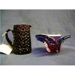 5" Purple art glass pitcher, candy dish