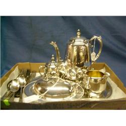 Silverplate coffee set & flatware