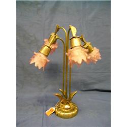 Art Nouveaux brass base lamp w/pink shades