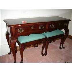 Mahogany sofa table w/ 2 benches & 2 drawers- 47w