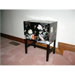 Black laquered Oriental table w/drawers - 22"h x