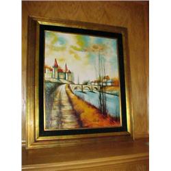 DeMarco oil-Country Lane and Bridge-33 x 29