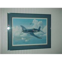 Framed print-"Boyington's Corsair" signed by Grego
