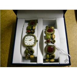 Renaisance Quartz watch w/misc. stome band and mat