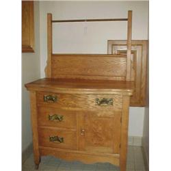 Oak wash stand, Serpantine front 32 1/2"W X18" D X