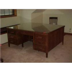 Partners desk, walnut, with Glas cover 65 1/2" W X