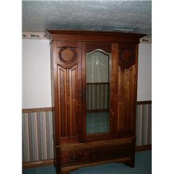 Walnut mirrored wardrobe with hand carving 47" W X