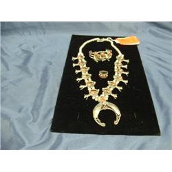 silver squash blossom necklace 22" long, bracelet