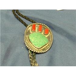 signed sterling silver bolo tie - coral /turquoise