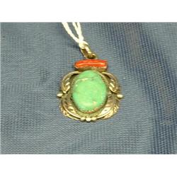 silver pendant w turquoise and coral