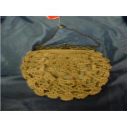 old crochet purse with silver top handle