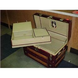 Old metal steamer trunk w/oak trim