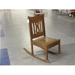 oak low rocker with leather seat mission style