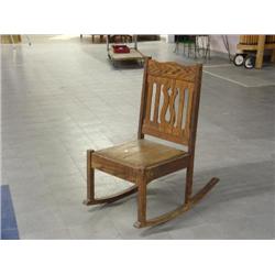 oak rocker w/arms and leaterh seat - mission style