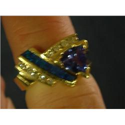 Vintage tanzanite and diamond ring - solid 14k gol