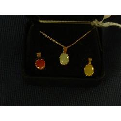14k gold chain & 3 gold and jade pendants