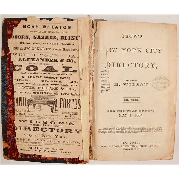 Trowís New York City Directory. 1867  [82878]