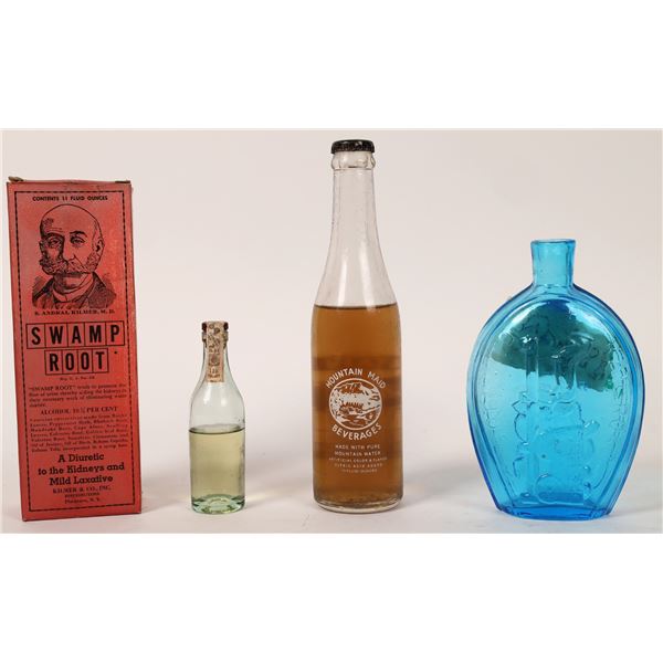 Historical Cobalt Flask and 3 Other Bottles  [171555]