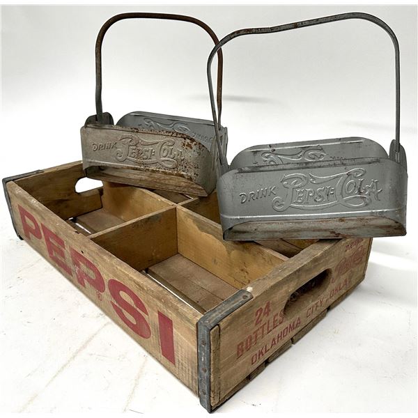 Pepsi-Cola Embossed Metal Carriers & Wood Box   [172541]