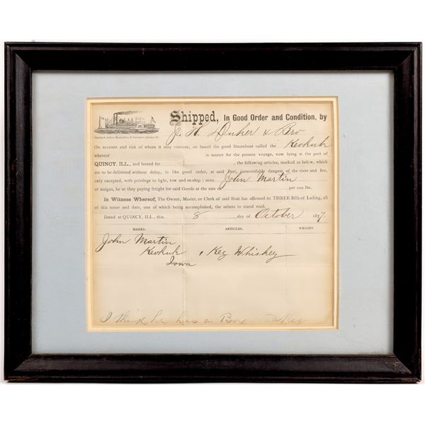 Whiskey Bill of Lading, 1877  [163351]