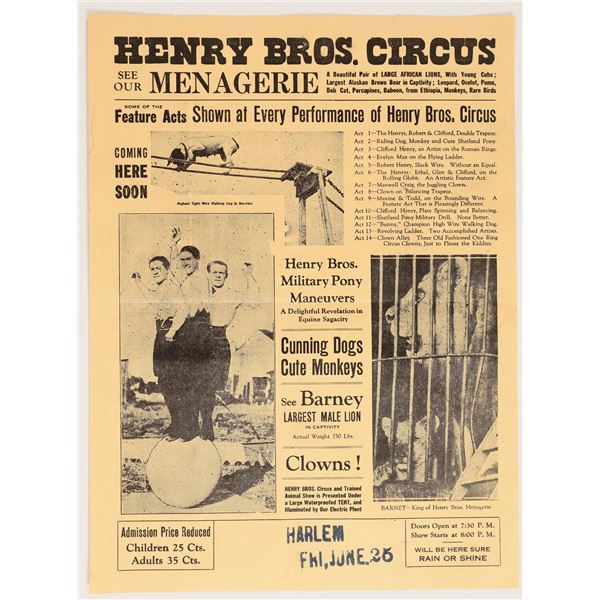 Henry Bros. Circus Broadside  [163367]