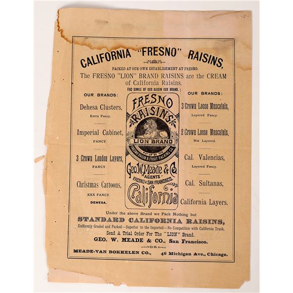 Geo W Meade Freson Raising Pricelist, 1887  [171735]