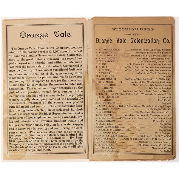 Orange Vale Colonization Co. Promo Pamphlet, 1889  [171130]