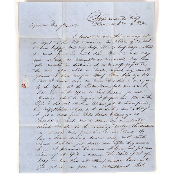 Sacramento City 1850s Letter  [171613]