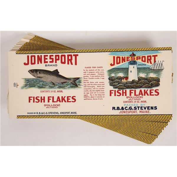 Jonesport Fish Flakes Can Labels ~360  [166455]