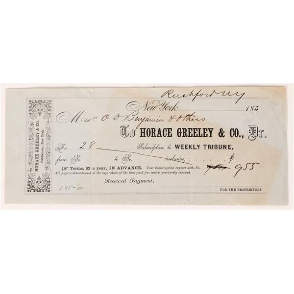 Horace Greely Check, 1850's  [172358]