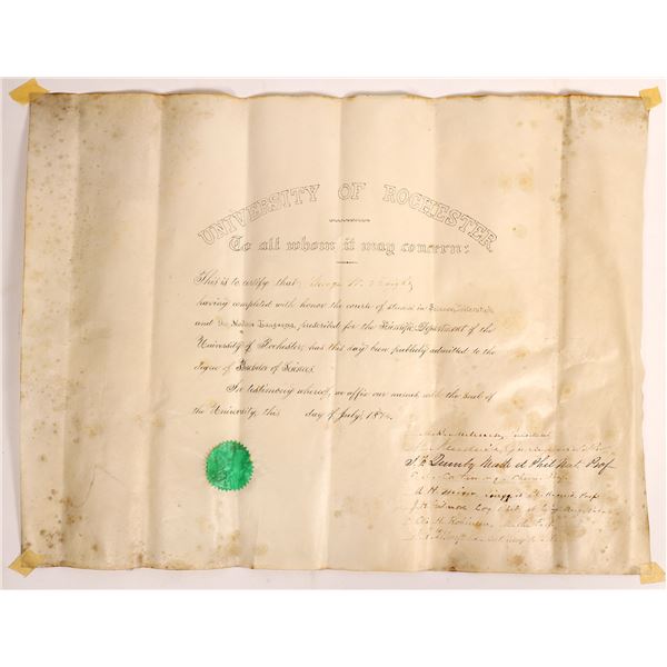 University of Rochester Hand Written Diploma, 1874  [167550]