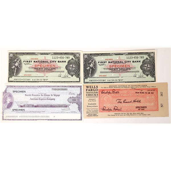 Wells Fargo, Amex, First National Check Specimens (4)  [171197]