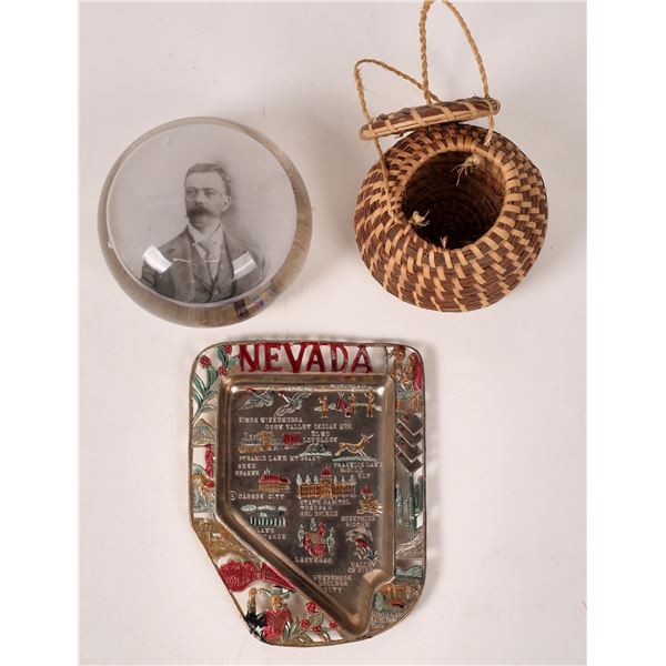 Nevada Ashtray, Small Basket & Glass Paperweight  [165652]