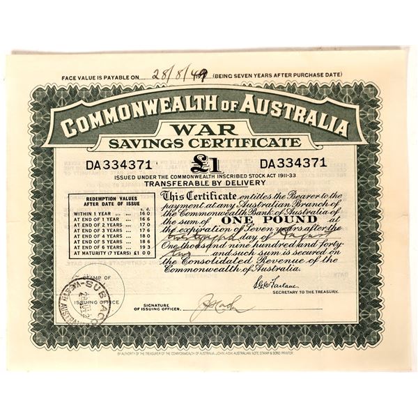 Australia War Savings Certificate, 1942  [171579]