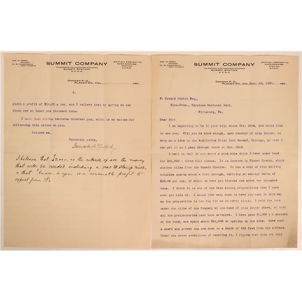 Summit Company Mining Letter, 1905, Donner  [169534]