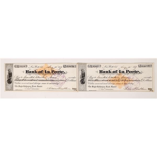 Bank of La Porte Labor Union Checks Pair  [172626]