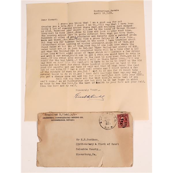 Goodsprings, NV Letter from two War Buddies 1932  [140020]