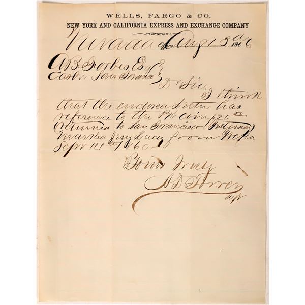 Nevada City Wells Fargo & Co. Letter, 1866  [171588]