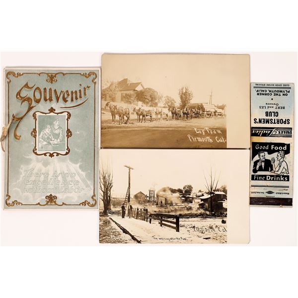 Plymouth Calif. Ephemera and Real Photo Post Cards (4)   [170479]