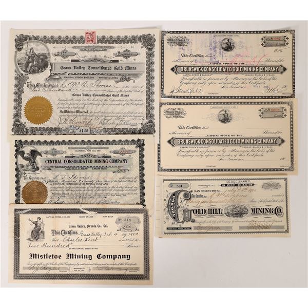 Nevada County Mining Stock Certs (5)  [171521]