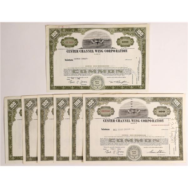 Custer Channel Wing Corporation Stock Certificates (7)  [155827]