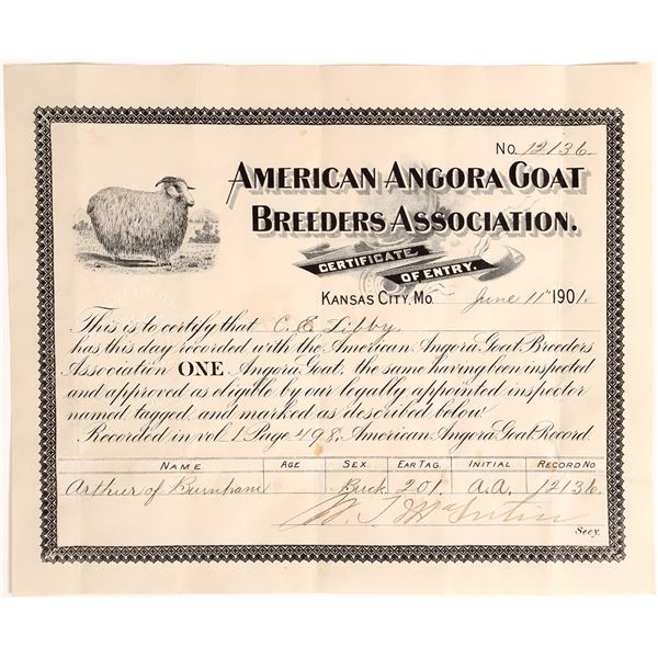 American Angora Goat Breeders Association Certificate  [155849]