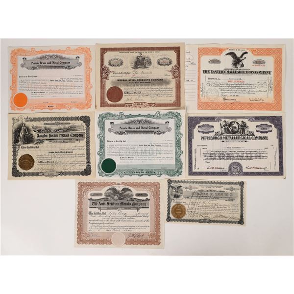 Metal Manufacturer Stock Certificates (8)  [172051]