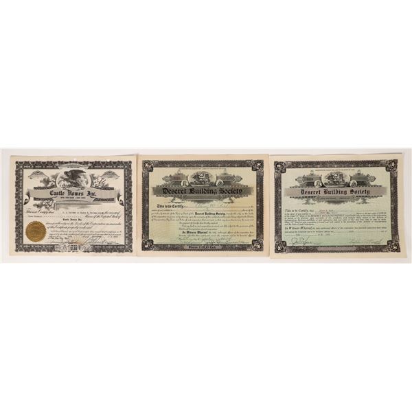 Utah Mormon Real Estate Stock Certificates (3)  [172055]