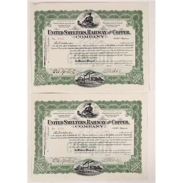 United Smelters, Railway & Copper Co. Stock Certificate Pair  [165827]