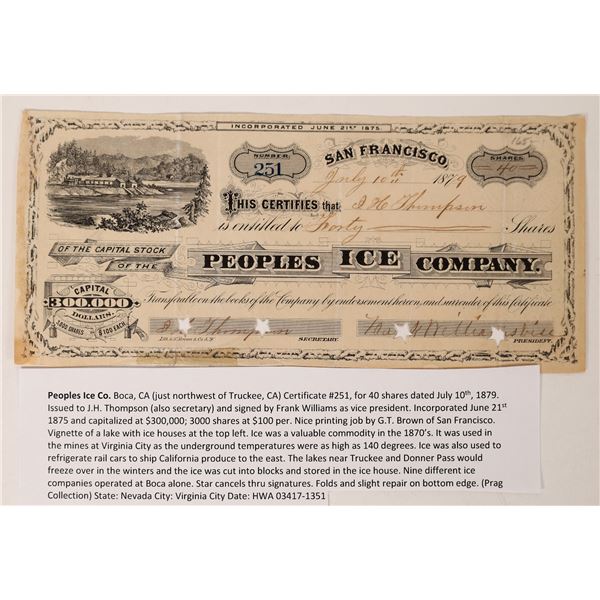 Peoples Ice Company Stock Certificate  [171495]