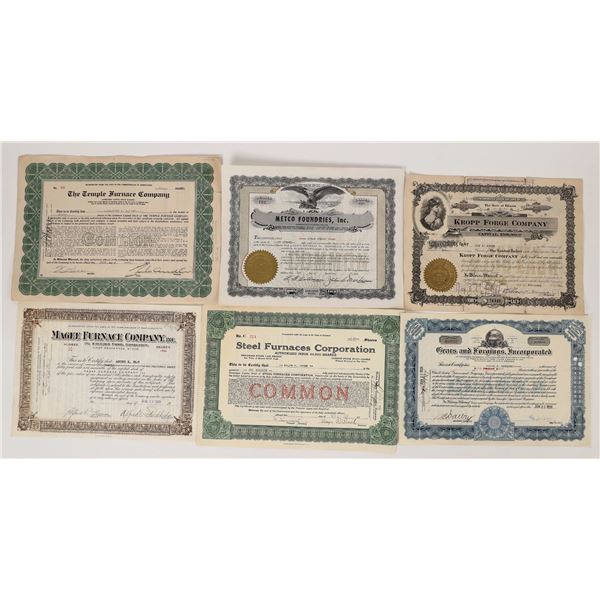 Forge & Furnace Company Stock Certificates (6)  [172049]