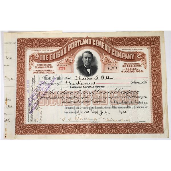 Edison Portland Cement Company Stock Certificate  [118624]